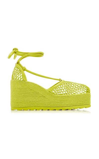 Bottega Veneta Web Espadrille Platform Wedge In Kiwi