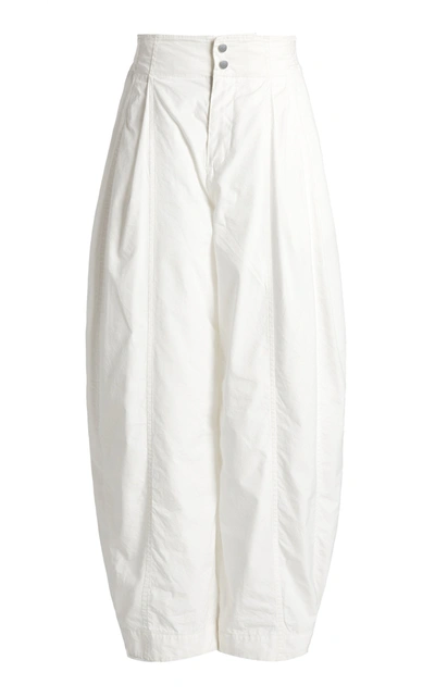 Bottega Veneta Pleated Cotton Tapered Trousers In White