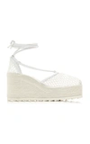 Bottega Veneta White Sporty Web Wedge Espadrilles In White