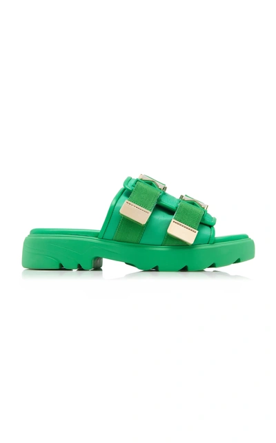 Bottega Veneta Flash Leather Dual-buckle Flat Sandals In Green