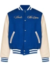 Rhude Mclaren Logo-embroidered Wool-twill And Leather Bomber Jacket In Blau