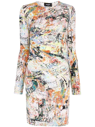 Dsquared2 Abstract-print Long-sleeve Dress In White