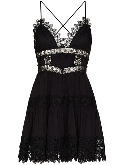 Charo Ruiz Rachel Lace-trimmed Cotton Mini Dress In Black