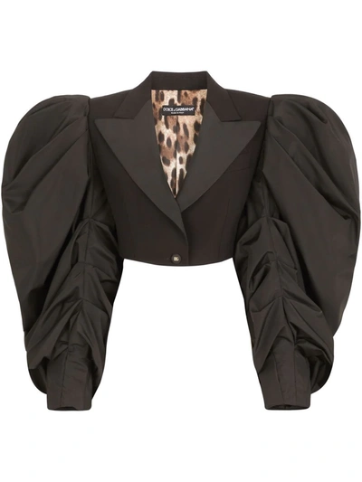 Dolce & Gabbana Short Taffeta And Wool Poplin Jacket In Black