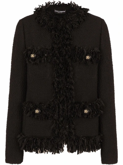 Dolce & Gabbana Frayed Edge Tweed Jacket In Schwarz