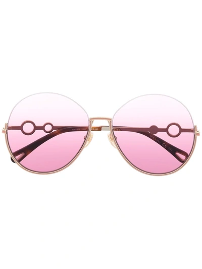 Chloé Round-frame Logo-charm Sunglasses In Gold