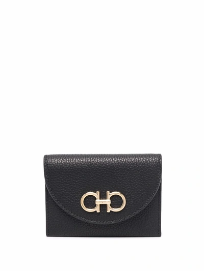 Ferragamo Logo-plaque Leather Cardholder In Black