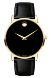 MOVADO LEATHER STRAP WATCH, 40MM