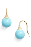 Marco Bicego Africa Boules Aquamarine Drop Earrings In Yellow Gold/ Turquoise