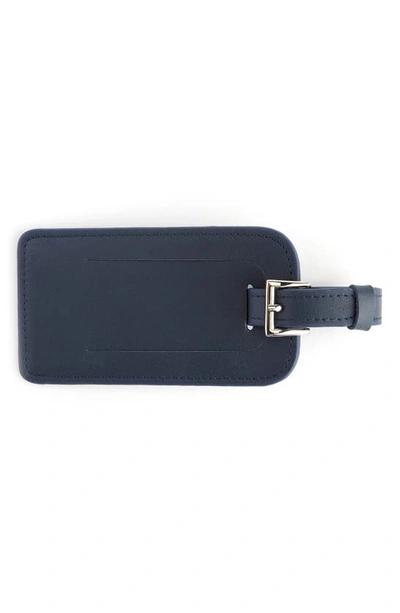 Royce New York Leather Luggage Tag With Silver Hardware In Navy Blue