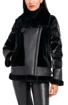 DAWN LEVY MEL GENUINE SHEARLING TRIM MIXED MEDIA DOWN JACKET