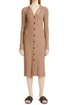 Proenza Schouler White Label Micro Stripe Rib Knit Cardigan Dress In Burgundy/ Pistachio