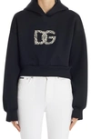 Dolce & Gabbana Cropped Crystal-embellished Hoodie In Nero
