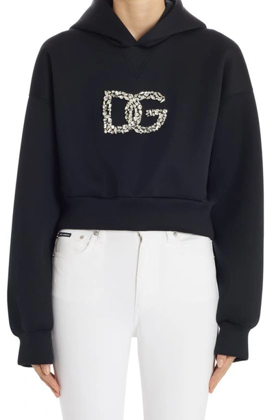 Dolce & Gabbana Cropped Crystal-embellished Hoodie In Black