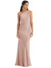 LOVELY LOVELY DRAPED TWIST HALTER TIE-BACK TRUMPET GOWN