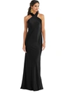 Lovely Draped Twist Halter Tie-back Trumpet Gown In Black