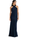 Lovely Draped Twist Halter Tie-back Trumpet Gown In Blue