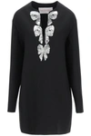 VALENTINO CREPE COUTURE CAFTAN MINI DRESS WITH BOWS EMBROIDERY