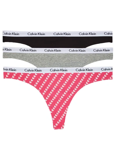 Calvin Klein Carousel Thong 3-pack In Black,grey,hearts