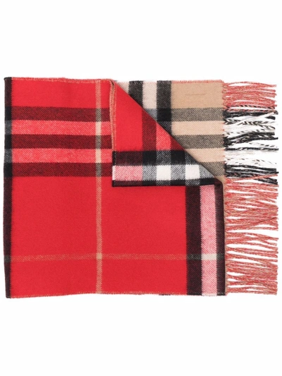 Burberry Giant-check Fringed Cashmere Scarf In Beige