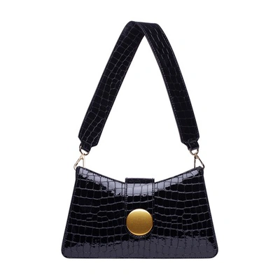 Elleme Baguette Croc Embossed Leather Bag In Onyx Black