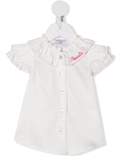 Monnalisa Babies' Ruffle-trimmed Cotton Shirt In White