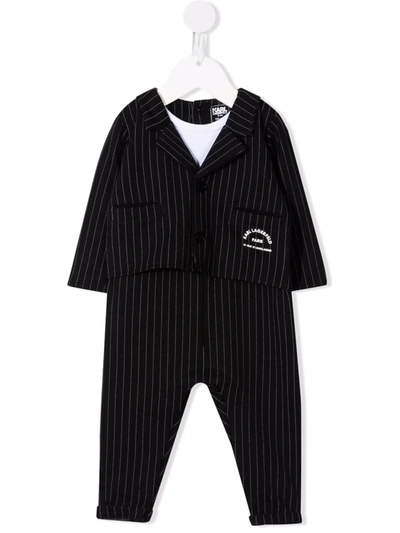 Karl Lagerfeld Babies' Stripe-print Cotton Romper In Black