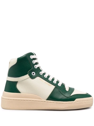 Saint Laurent Sl24 High-top Perforated Leather Sneakers In White