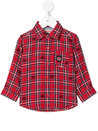 Miki House Checked Long-sleeve Shirt In Red
