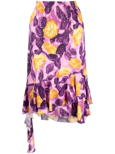 Marni Morning Blossom Print Pencil Skirt In Purple