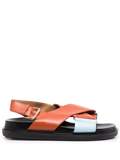 Marni Fussbett Criss-cross Strap Sandals In Orange