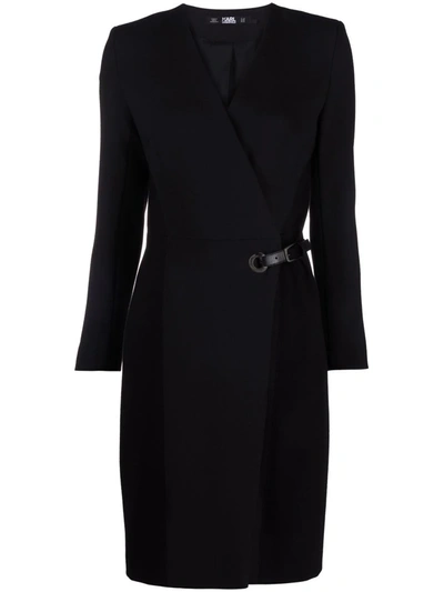Karl Lagerfeld Tailored Wrap Midi Dress In Black