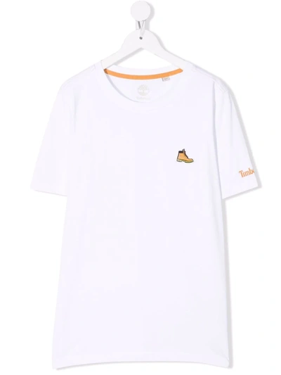 Timberland Kids' Logo-print Sleeve T-shirt In White
