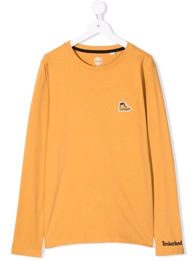 Timberland Kids' Logo-print Sleeve T-shirt In Yellow