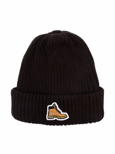 Timberland Patch-detail Ribbed Beanie In Black