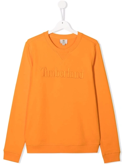 Timberland Teen Logo Embossed Sweatshirt In Orange