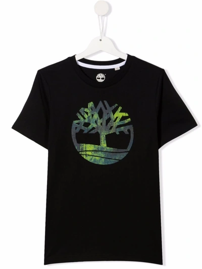 Timberland Teen Logo Print T-shirt In Black
