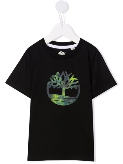 Timberland Logo Print T-shirt In Black
