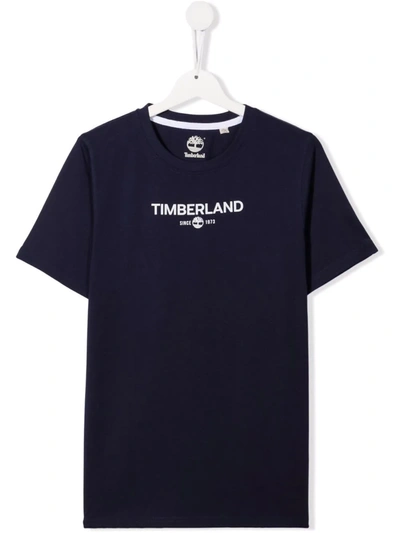 Timberland Teen Logo Print T-shirt In Blue
