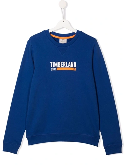 Timberland Teen Logo Print Sweatshirt In Blue