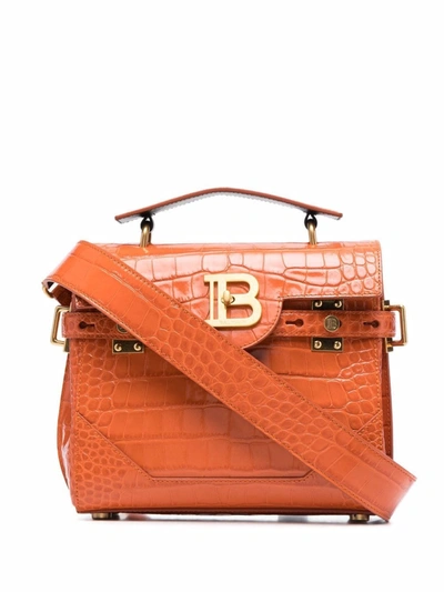 Balmain Crocodile-embossed Leather B-buzz 23 Bag In Orange