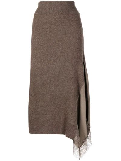 Goen J Floral-lace Detail Knitted Midi Skirt In Brown