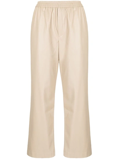 Goen J Faux-leather Straight Trousers In Brown