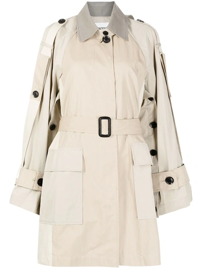 Goen J Colour-block Oversized Trench Coat In Brown