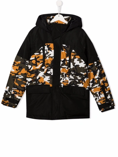 Timberland Teen Camouflage-print Hooded Padded Jacket In Black