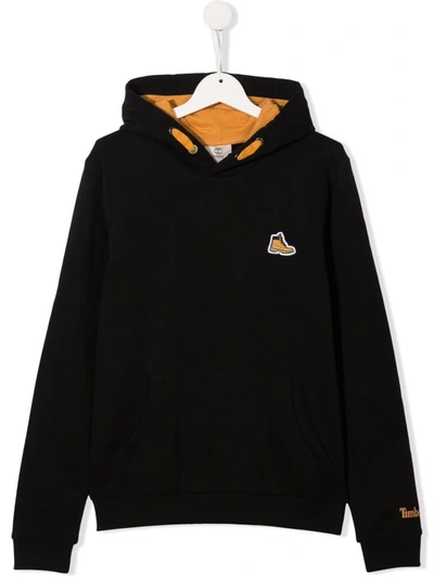 Timberland Teen Embroidered Logo Fleece Hoodie In Black