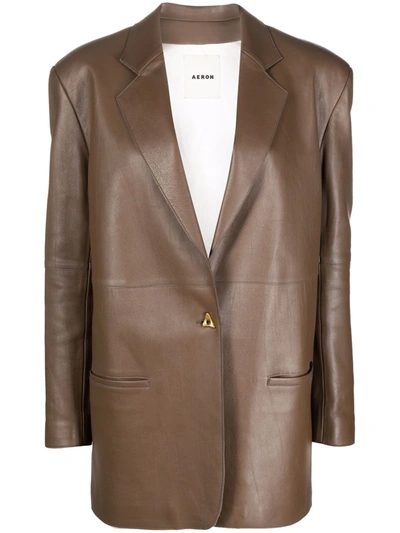 Aeron Mercedes Single-breasted Leather Blazer In Brown