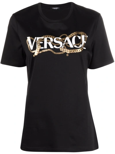 Versace Logo-print Short-sleeve T-shirt In Black