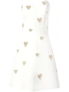 CAROLINA HERRERA PEARL-EMBELLISHED STRAPLESS SILK DRESS