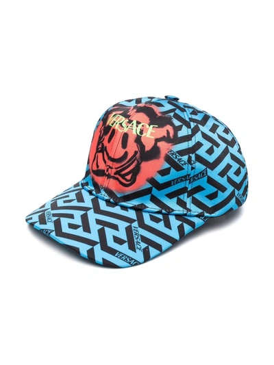 Versace Greca Print Cap In Blue